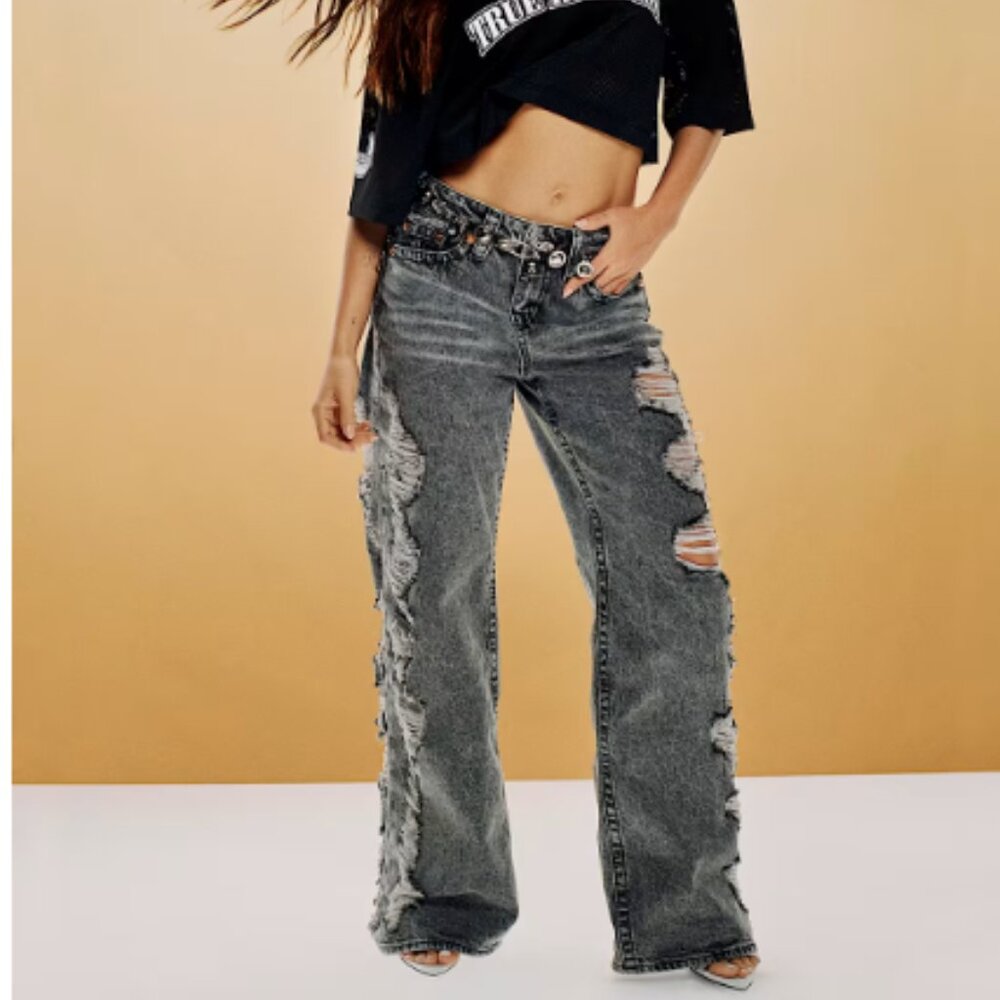 TRUE RELIGION - BOBBI SUPER DISTRESSED MID-RISE BAGGY JEAN
